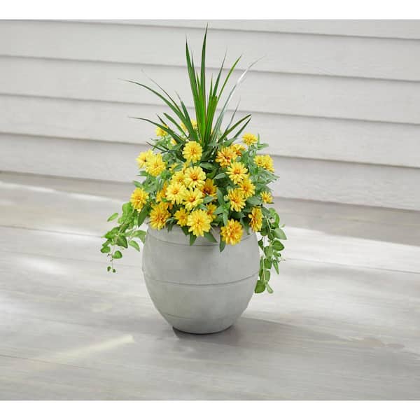 14 in. Stonington Medium Gray Stone Finish Clay Pot (14 in. D x 11.6 in. H)