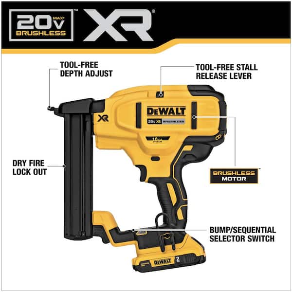 DEWALT - 20V MAX XR Lithium-Ion Cordless 18-Gauge Narrow Crown Stapler Kit with 2.0Ah Battery, Charger and Contractor Bag