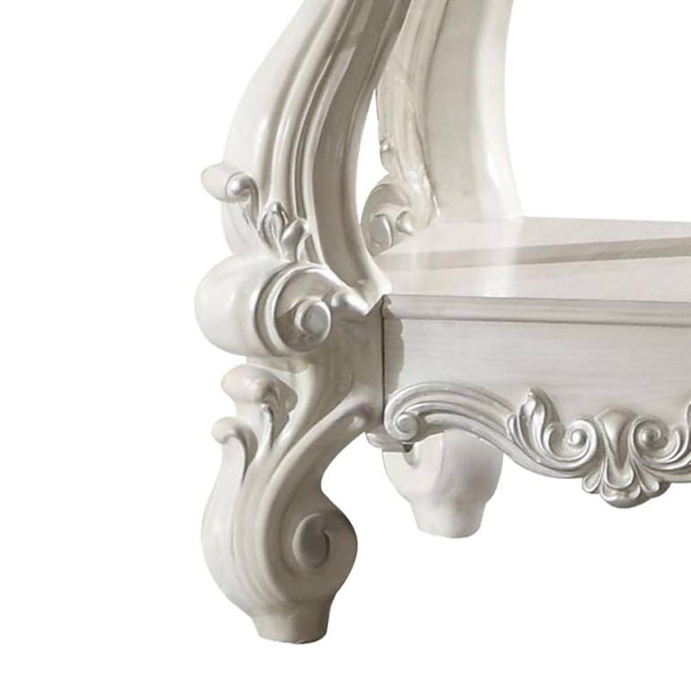 Versailles White Wood and Glass End Table with Shelf