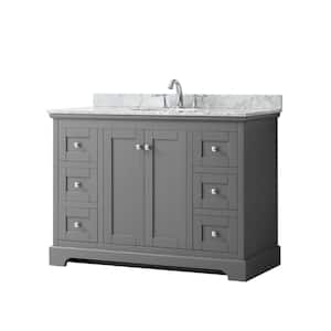 Avery 48 in. W x 22 in. D Bathroom Vanity in Dark Gray with Marble Vanity Top in White Carrara with White Basin