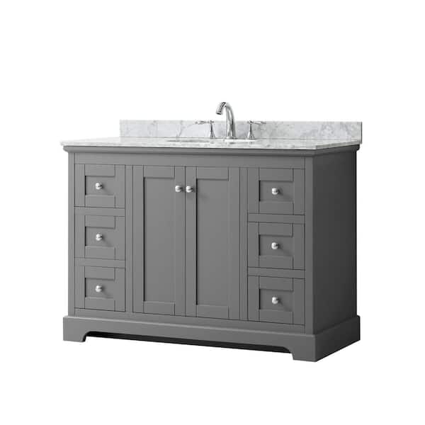 Wyndham Collection Avery 48 in. W x 22 in. D Bathroom Vanity in Dark Gray with Marble Vanity Top in White Carrara with White Basin