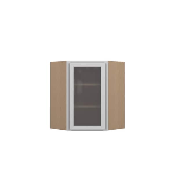 Westport Shaker 27 in. W x 30 in. H x 15 in. D in Painted White Plywood Assembled Frosted Glass Corner Diagonal Wall