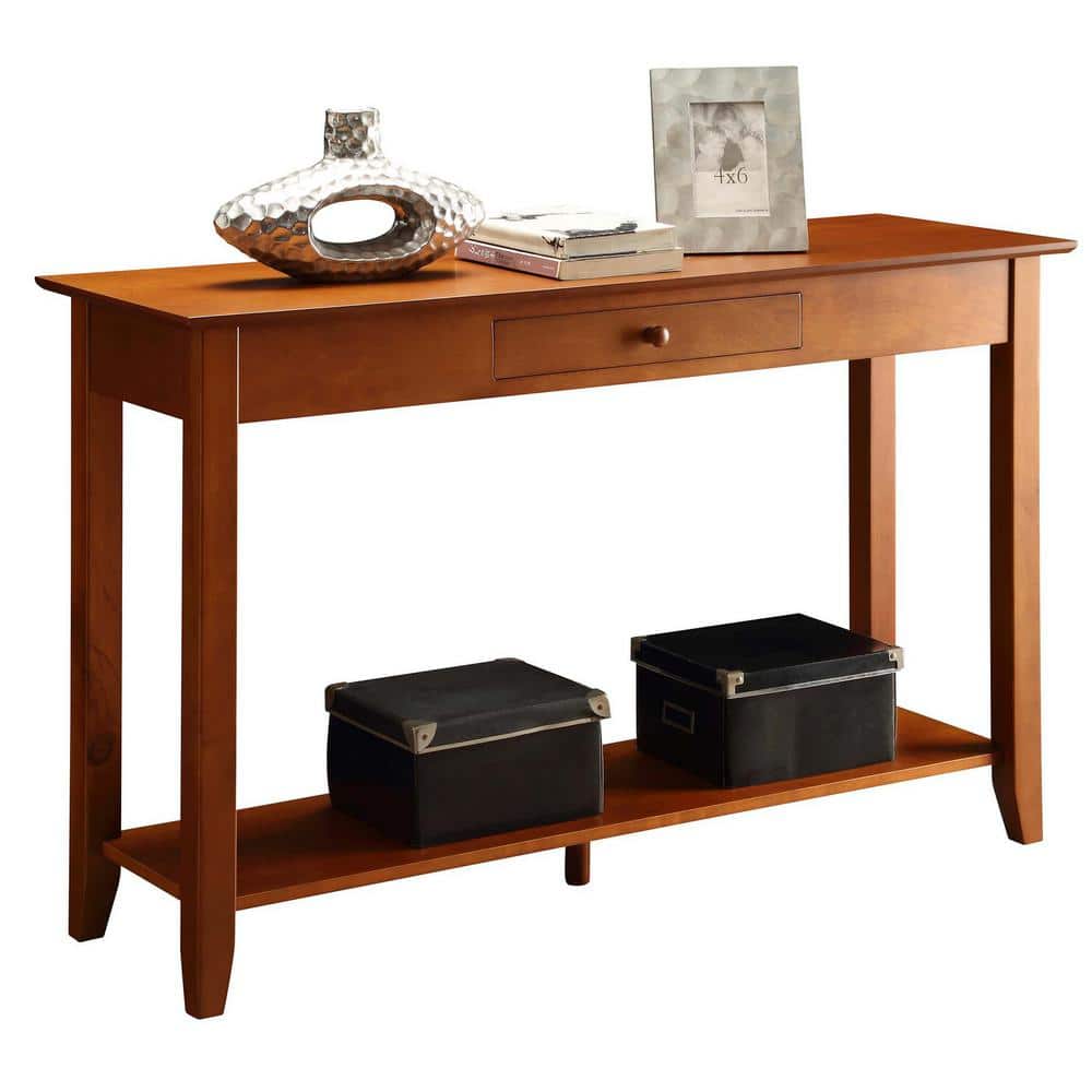 Classic American Cherry Wood Console Table with Storage Shelf
