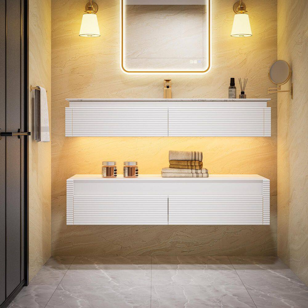MarbleLux 48 in. W x 20.8 in. D x 21.2 in. H Wall Mounted 2-Set Bath Vanity with 1-Sink in White with White Marble Top price history on PriceWatchPro