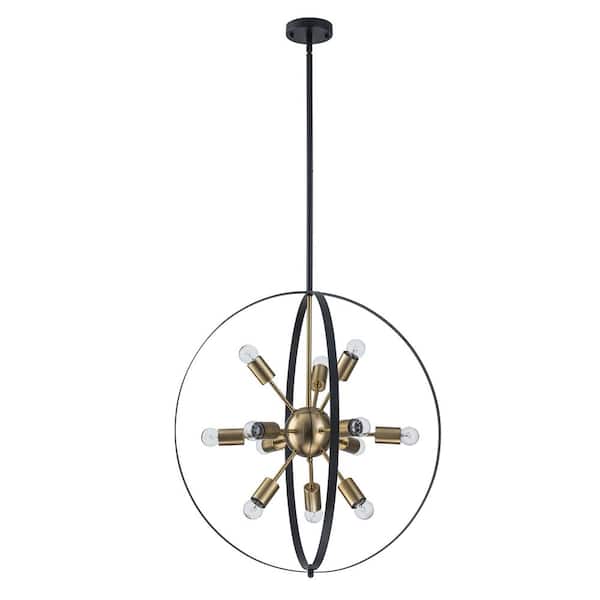 12-Light Black and Gold Modern Transitional Orb Cage Satellite Chandelier