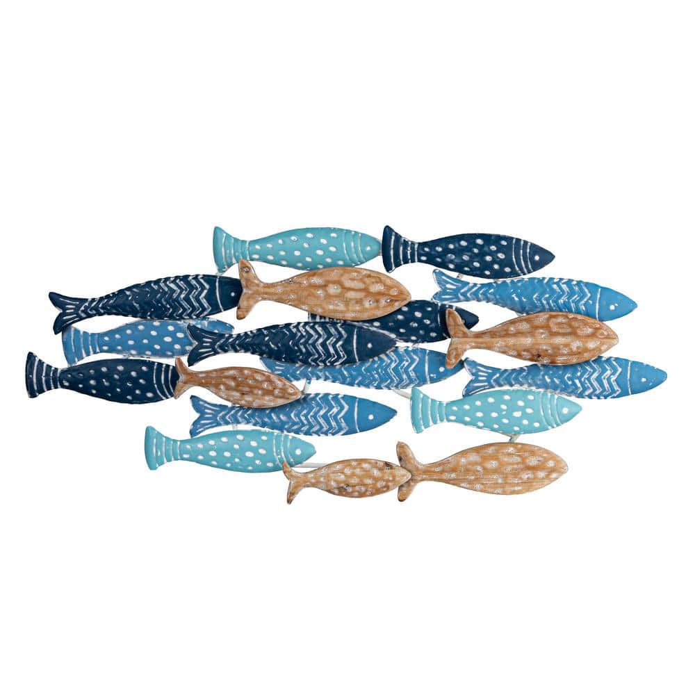 Hand-Painted Blue and Beige Metal School of Fish Wall Decor