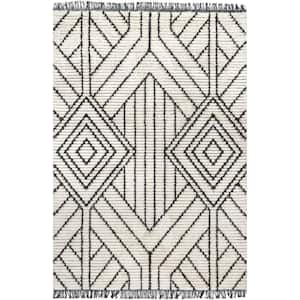 Beige Doormat 3 ft. x 5 ft. Tatiana Soft Shaggy Textured Modern Diamond Fringe Area Rug