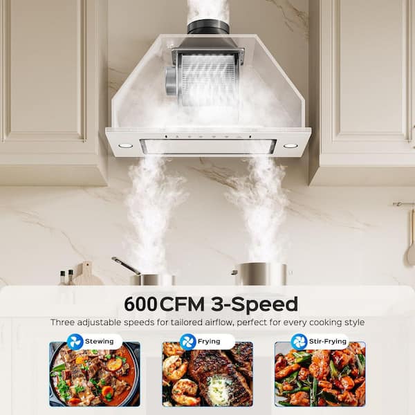 VIKIO 36 in. 600 CFM Ductless Convertible Insert Range Hood in
