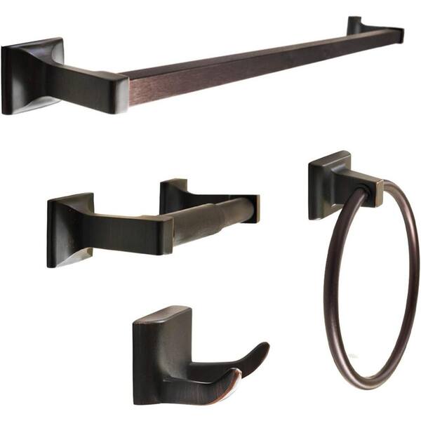 PRIMEPLUS 4-Piece Rectangular Bath Hardware Set with Mounting Hardware in Oil Rubbed Bronze