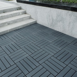 44 Pieces All Weather Outdoor Deck Plastic Patio Tiles, 12 in. x 12 in.  Gray Vertical Stripe