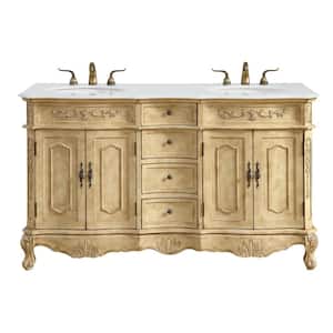 Simply Living 60 in. W x 21 in. D x 36 in. H Double sink Bath Vanity in Antique Beige with Ivory White Engineered Marble