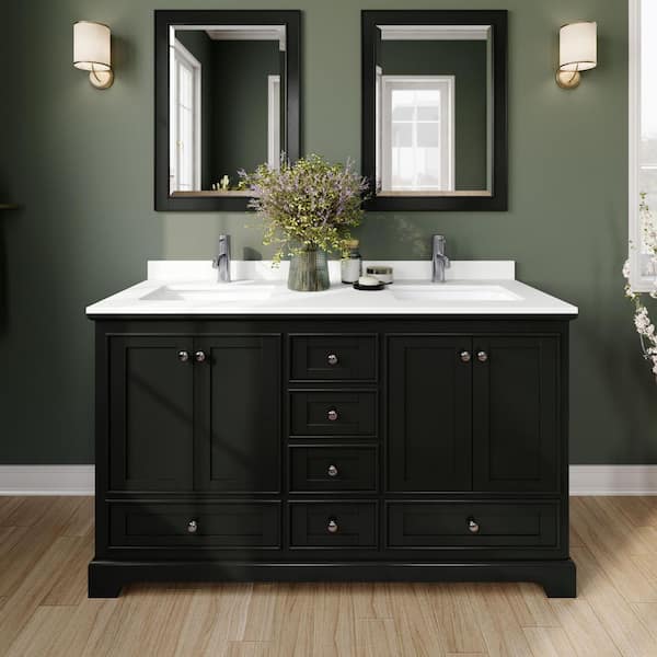 Wyndham Collection Deborah 60 in. W x 22 in. D x 35 in. H Double Bath Vanity in Dark Espresso with White Quartz Top and MC Mirrors