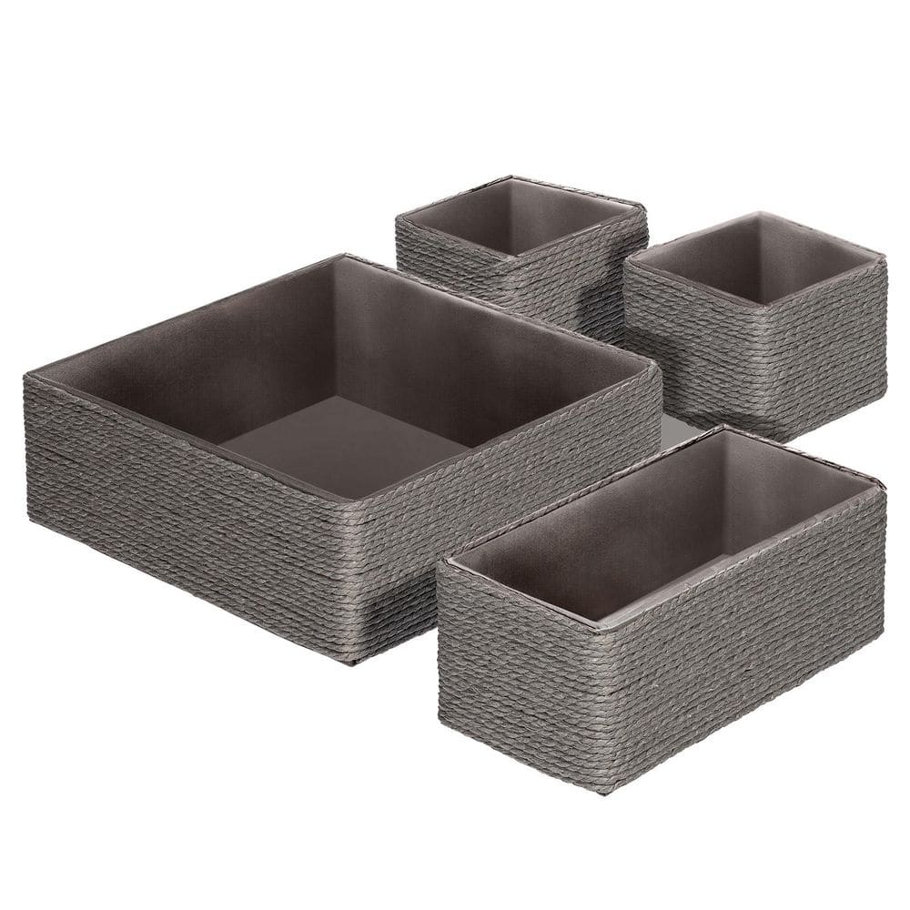 Storage Baskets and Organizer for Bathroom in Woven Paper Rope, Gray 10 in.