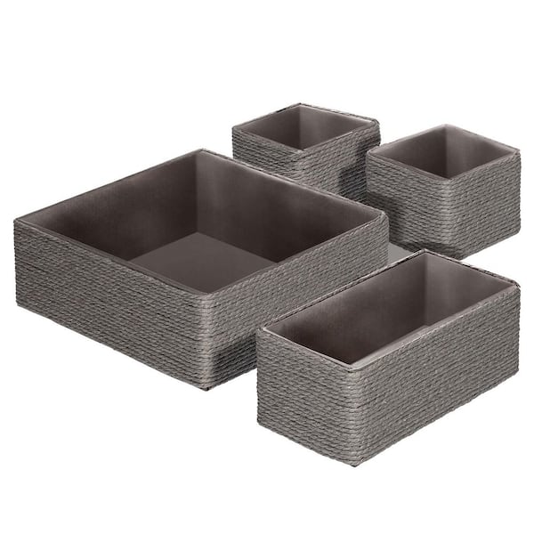 Storage Baskets and Organizer for Bathroom in Woven Paper Rope, Gray 10 in. x 3.5 in. Cardboard Decorative Box Set of 4