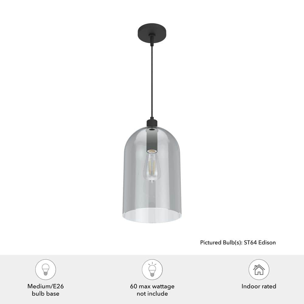 Lochemeade Smoked Glass Farmhouse Pendant Light in Natural Black Iron