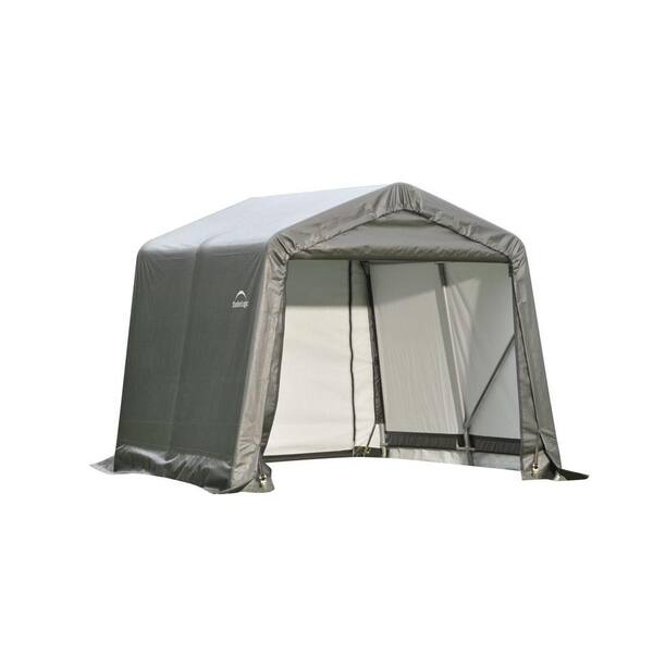 ShelterLogic 8 ft. W x 16 ft. D x 8 ft. H Steel and Polyethylene Garage without Floor in Grey with Patented Stabilizers