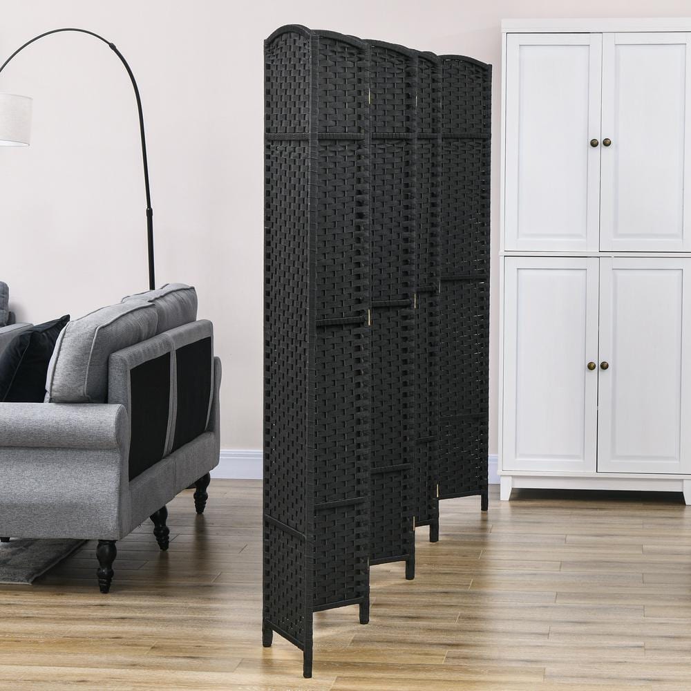 Black 8-Panel Folding Polypropylene Room Divider with Pine Frame
