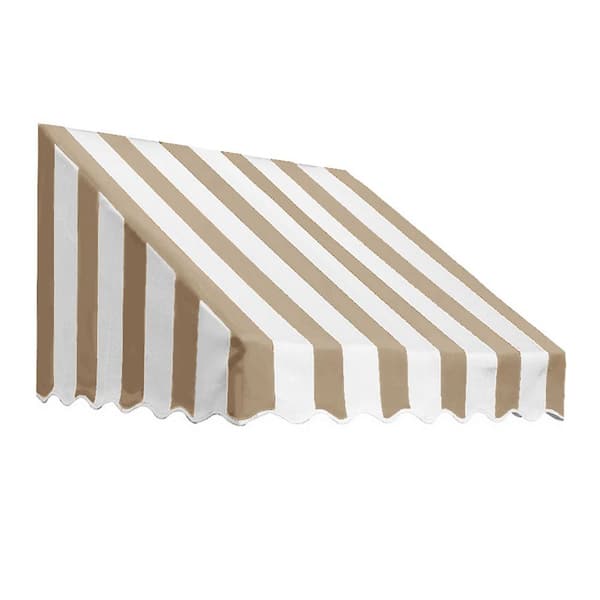 AWNTECH 10.38 ft. San Francisco Fixed Awning 124.5 in. W x 31 in. H x 24 in. D Acrylic Fabric in Linen/White Stripe