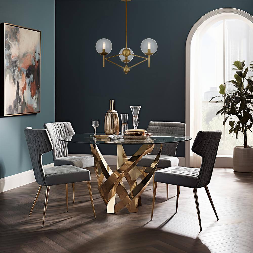 Soft Brass 3-Light Globe Chandelier with Clear Glass Shades