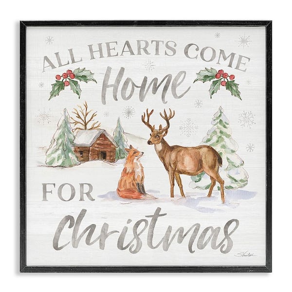 Stupell Industries Home For Christmas Phrase by Silvia Vassilev 1-Piece Framed Graphic Print Animal Poster Art Print 24 in. x 24 in.
