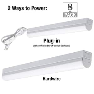 2 ft. 17-Watt Equivalent Plug-in Hardwire Integrated LED White Linkable Strip Light Fixture 900 Lumens 4000K (8-Pack)
