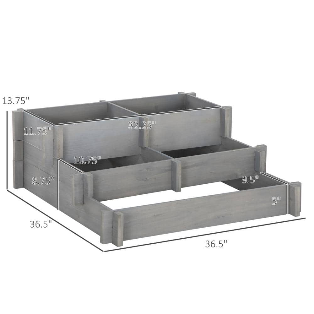 Gray 3-Tier Raised Garden Bed for Outdoor Plants