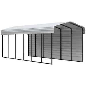 10 ft. W x 29 ft. D x 9 ft. H Eggshell Galvanized Steel Carport with 1-sided Enclosure