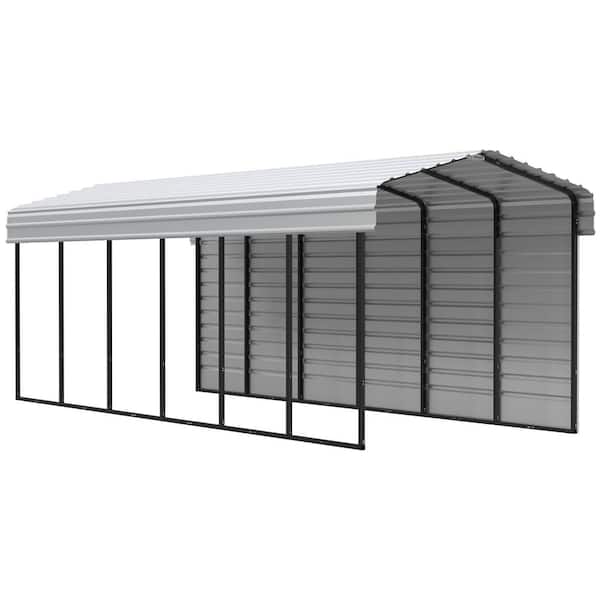 Arrow 10 ft. W x 29 ft. D x 9 ft. H Eggshell Galvanized Steel Carport with 1-sided Enclosure