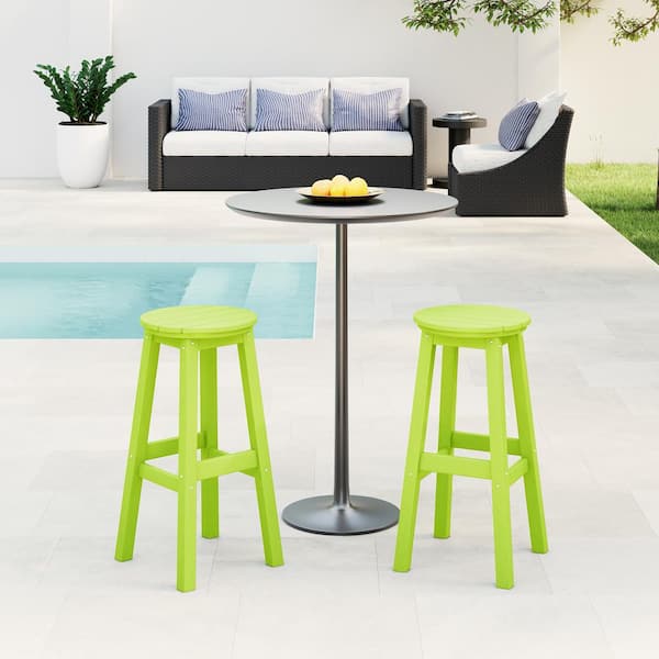 WESTIN OUTDOOR Laguna 29 in. HDPE Plastic All Weather Backless Round Seat Bar Height Outdoor Bar Stool in Lime (Set of 2)