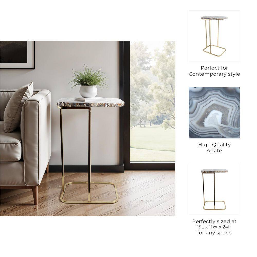 15 in. Black Rectangle Stone Agate Top Contemporary End Table - thumbnail 3