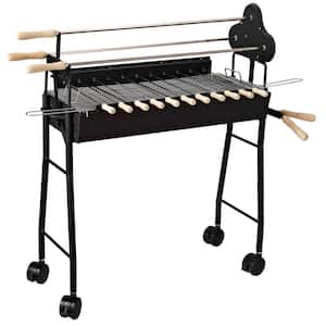 Portable Charcoal Grill in Black with Rotisserie Section and Skewers Included