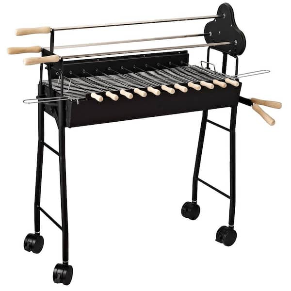 Outsunny Portable Charcoal Grill in Black with Rotisserie Section 