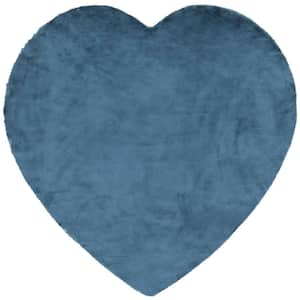 Opal Crest Modern Glam Faux Fur Solid Shag Dark Blue 31 in. Heart Area Rug