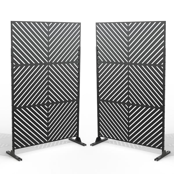 Uixe UIXE 76 in. Galvanized Steel Garden Fence Outdoor Privacy Screen Garden Screen Panels in Black (2-Pack)