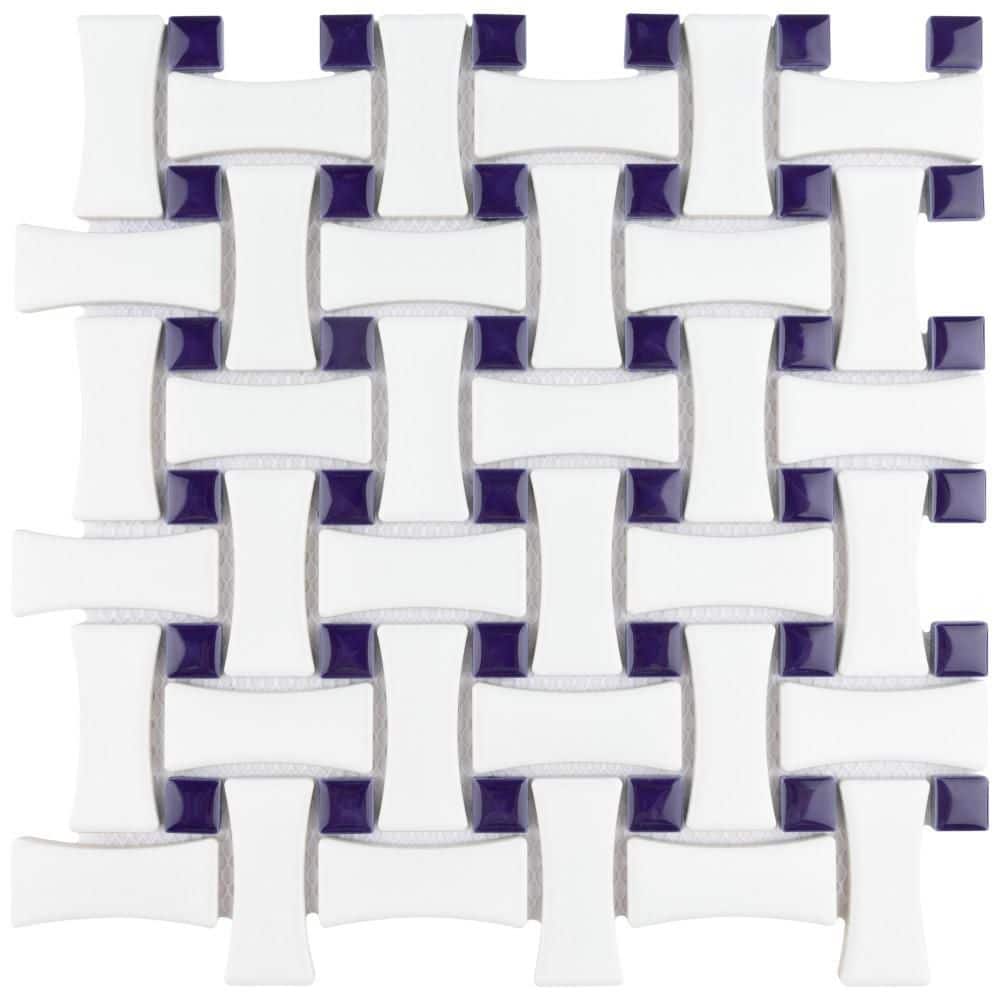 Metro Dog Bone Basketweave White with Cobalt Dot 6 in. x 6 in. Porcelain Mosaic Take Home Tile Sample price history on PriceWatchPro