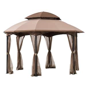 Hanover MORNVLGAZ-TAN Morning Vale Aluminum and Steel Gazebo with Mosquito Netting Outdoor Furniture Brown 
