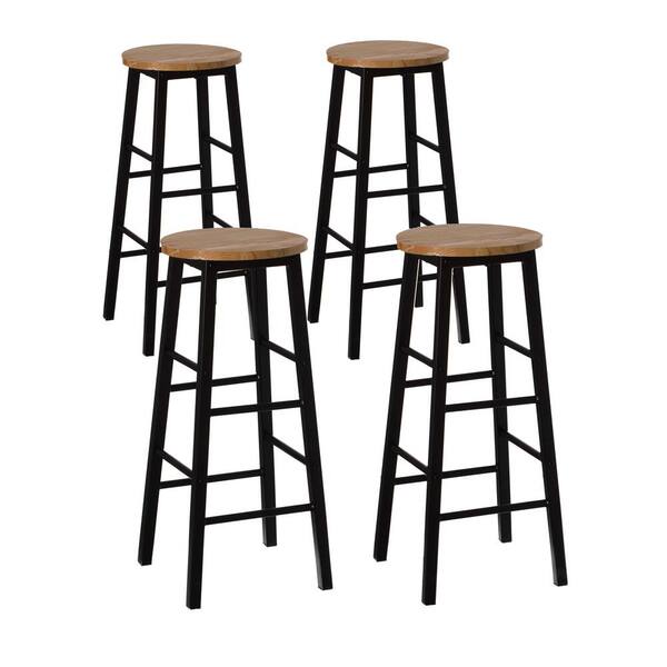 Set of 4 28 in. Wooden High Rustic Round Bar Stool with Footrest for Indoor and Outdoor QI004466.4