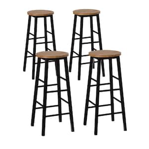 Set of 4 28 in. Wooden High Rustic Round Bar Stool with Footrest for Indoor and Outdoor