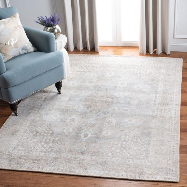 Restoration Vintage Beige/Sand 4 ft. x 4 ft. Ornate Border Square Area Rug