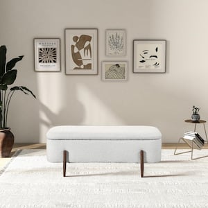 Twilight Japandi Style Flip Top Storage Bedroom Bench in Ivory Boucle