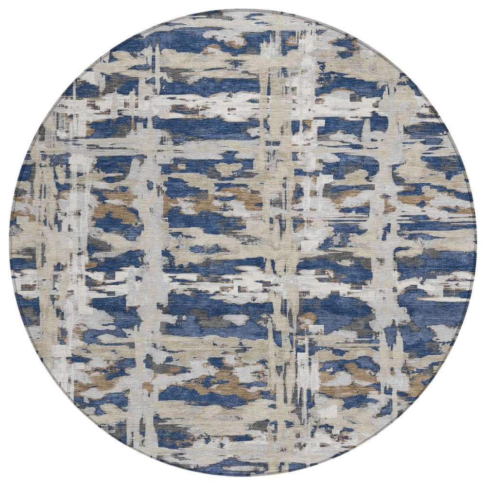 Chantille Machine Washable Indoor/Outdoor Abstract ACN2928 Navy 8 ft. x 8 ft. Round Rug price history on PriceWatchPro