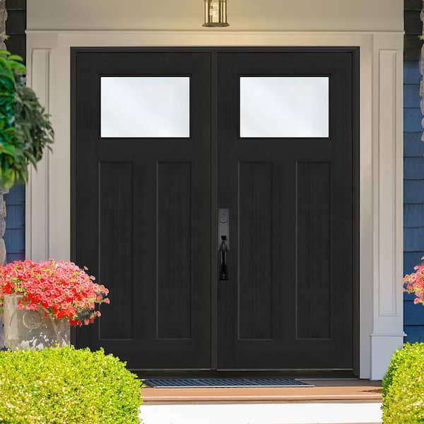 Regency 72 in. x 80 in. 1/4 TopL Clear Glass RHIS Onyx Fir Fiberglass Double Prehung Front Door with 4-9/16 Jamb