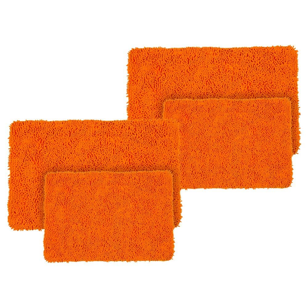 Lavish Home 2 Piece Memory Foam Shag Bath Mat Set Orange