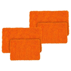 Orange 4-Piece Chenille Bathmat Set with Chenille Shag Top and Non-Slip Base