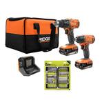 18V Cordless 2-Tool Combo Kit with Batteries, Charger, Bag and Impact Rated Driving Kit (70-Piece)