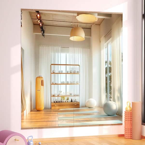 2 Pieces 31 in. W x 71 in. H Walnut Rectangle Frameless Wall-Mounted HD Home Gym Mirror Large Vanity Mirror for Yoga