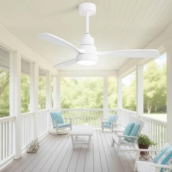 48 in. Indoor White DC Motor Wood Downrod Mount Standard Ceiling Fan with Remote Control, 3 Solid Wood Blades Reversible