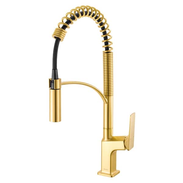 Seneca Brushed Gold 20.25 in. H Spiral Single Handle Pull Down Sprayer Kitchen Faucet with 360° Spout Swivel