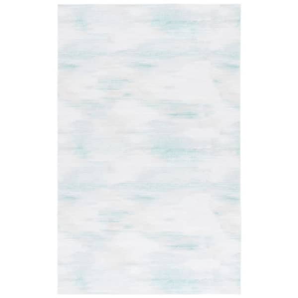 Malibu Ivory/Green 9 ft. x 12 ft. Machine Washable Abstract Distressed Area Rug