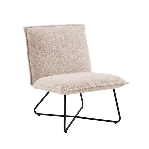 Linon Home Decor Lauralee Beige Sherpa Accent Chair with Black Metal Legs